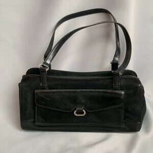 Black Monsac Leather Shoulder Bag with Silver Hardware